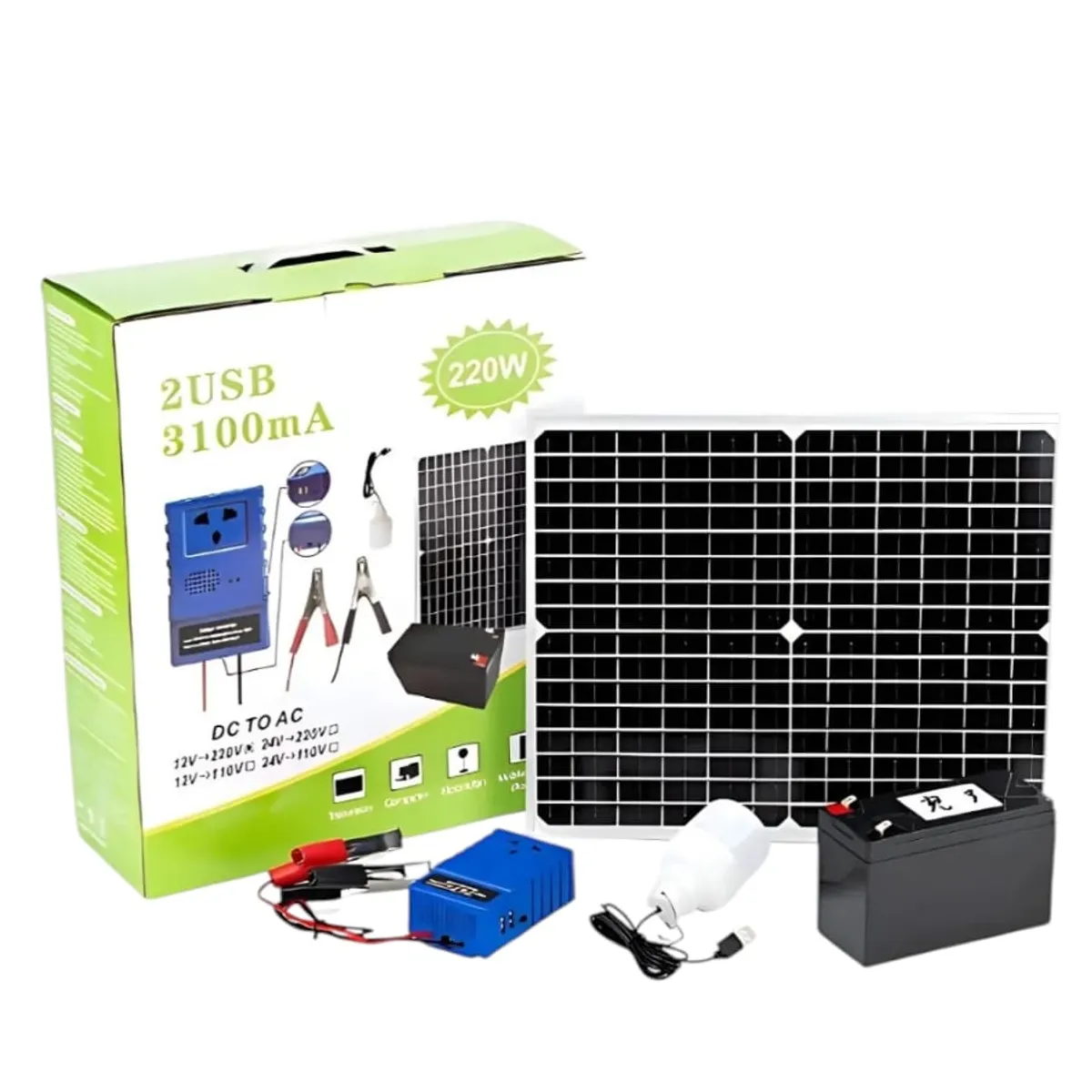 GENERICO - Generador Energia Solar Kit Emergencia Bateria Inversor
