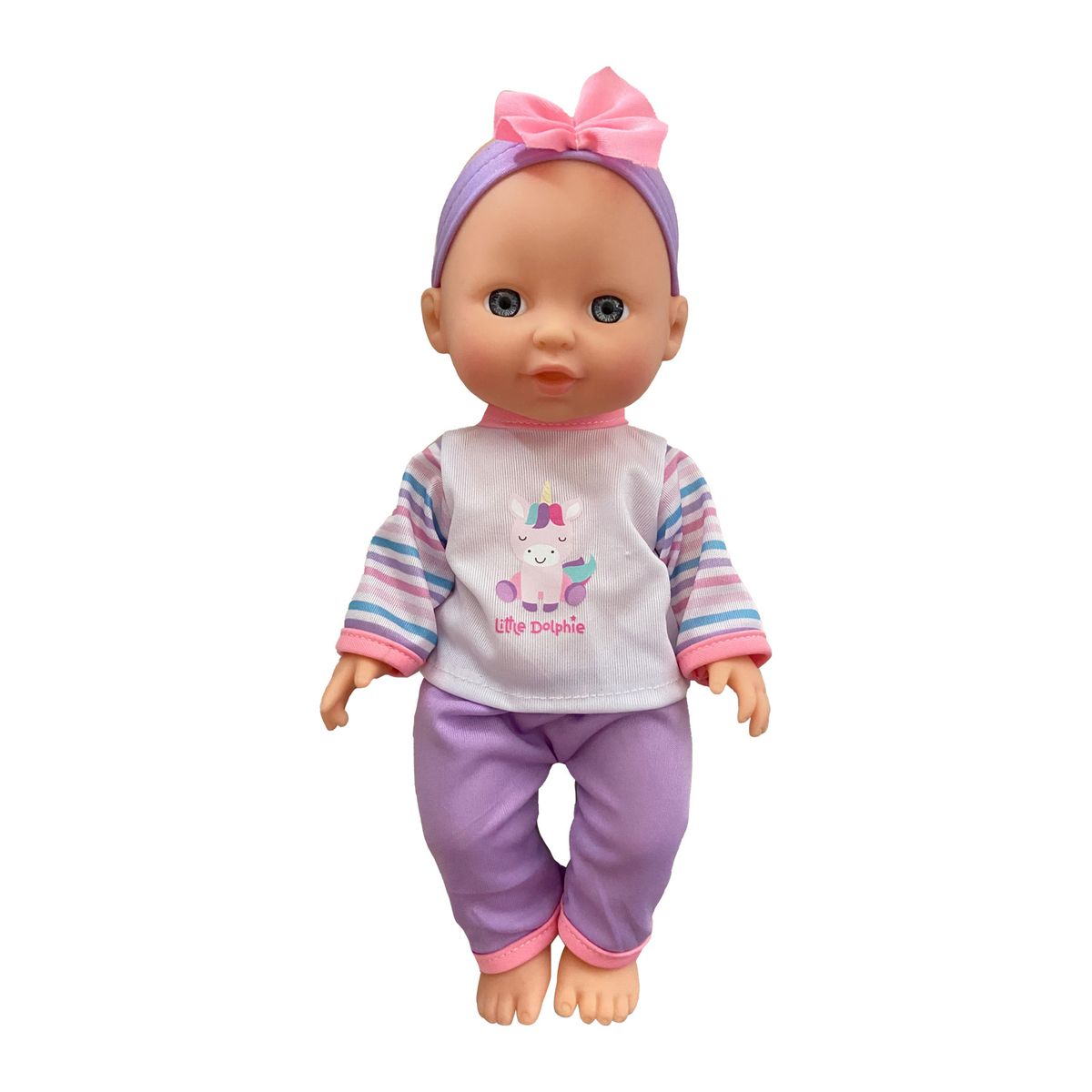 LITTLE DOLPHIE - Muñeca Bebé 29 cm con Mecedora Unicornio y Sonajero