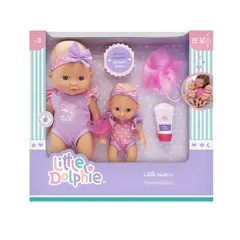 LITTLE DOLPHIE - Set Muñecas Hermanas 29 cm y 17 cm con Accesorios de Cuidado
