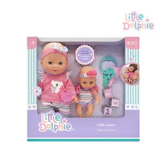 LITTLE DOLPHIE - Set Muñecas Hermanas 29 cm y 17 cm con Accesorios de Juego