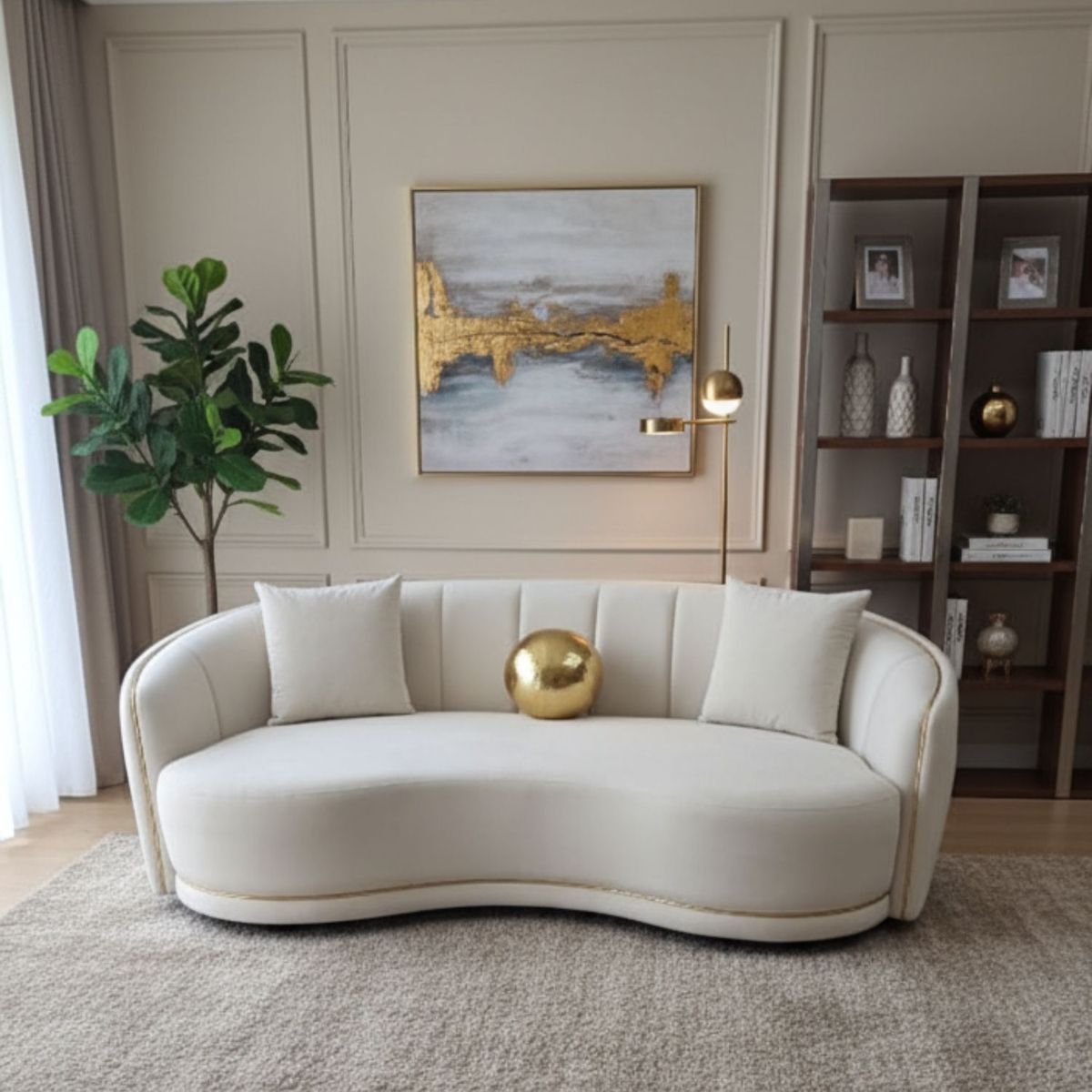 DANIELS - Sofá Moderno Living Elegante Isidora 3 Cuerpos Beige Curvo
