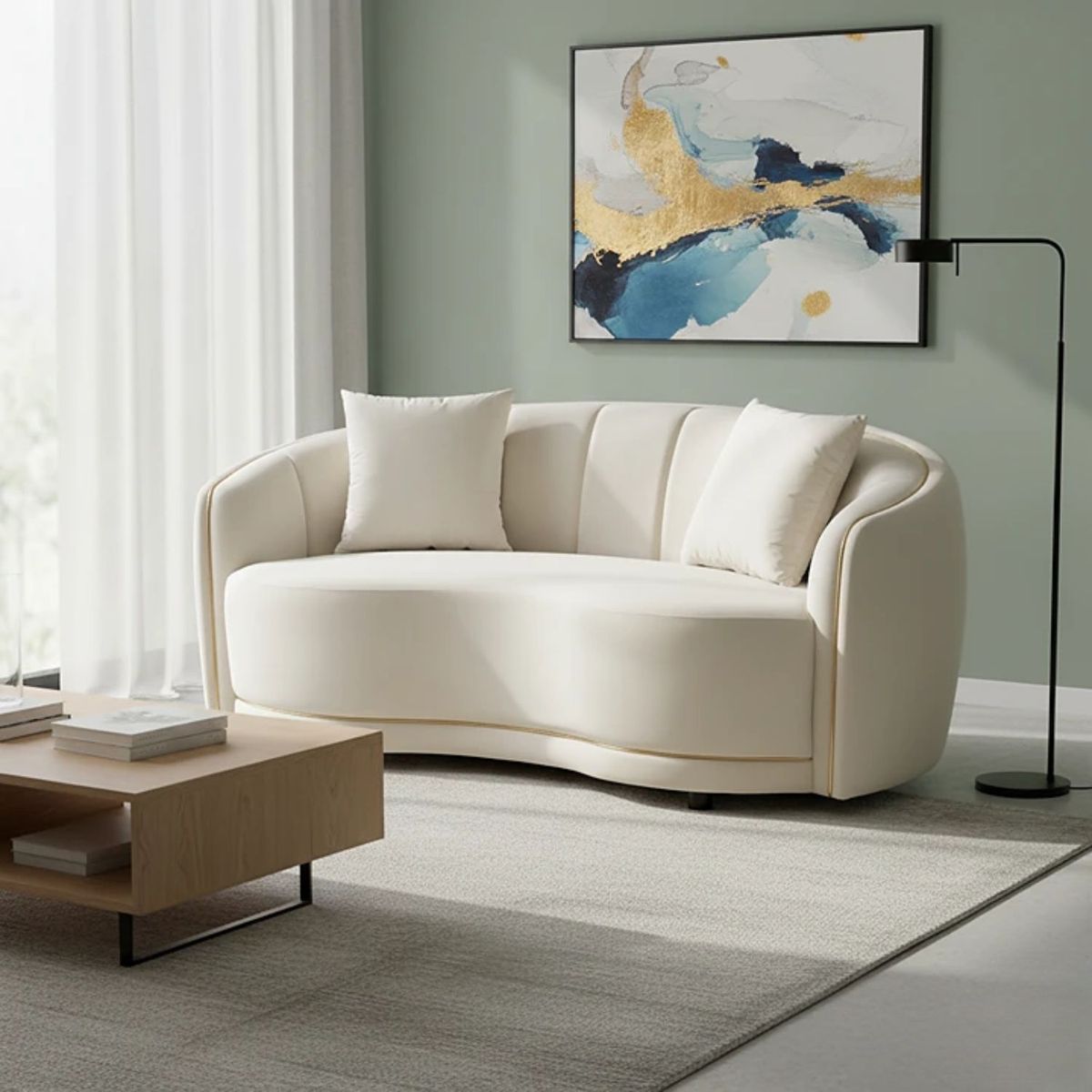 DANIELS - Sofá Living Curvo Beige Elegante Isidora 2 Cuerpos
