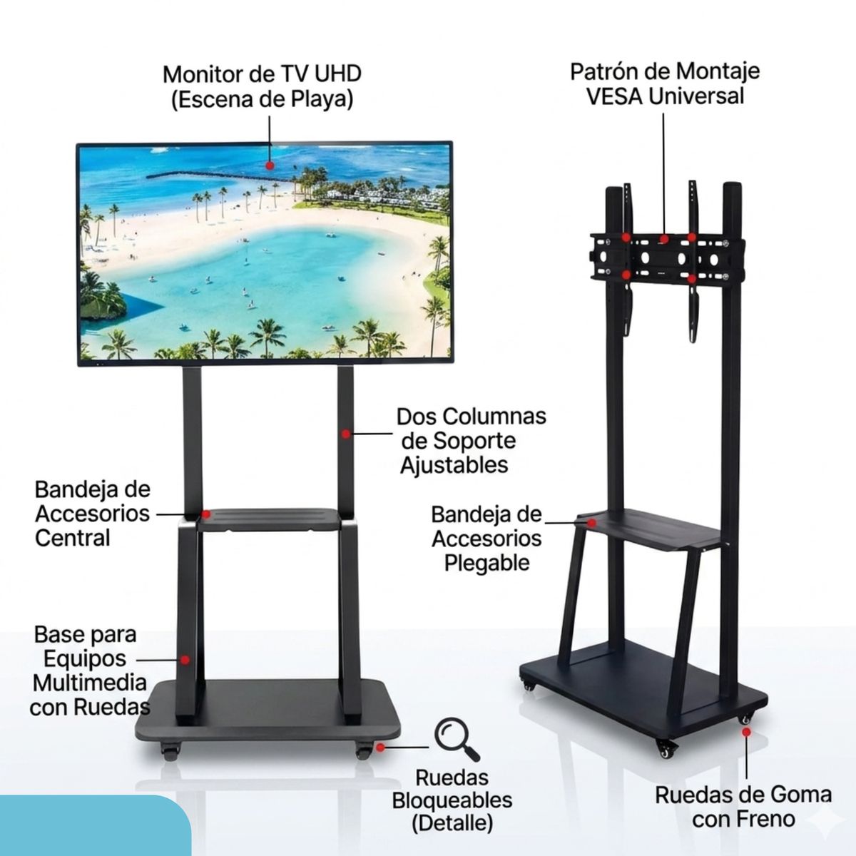 GENERICO - Soporte Tv Movil Con Ruedas 32 A 70 Base Pedestal Stand 1700A