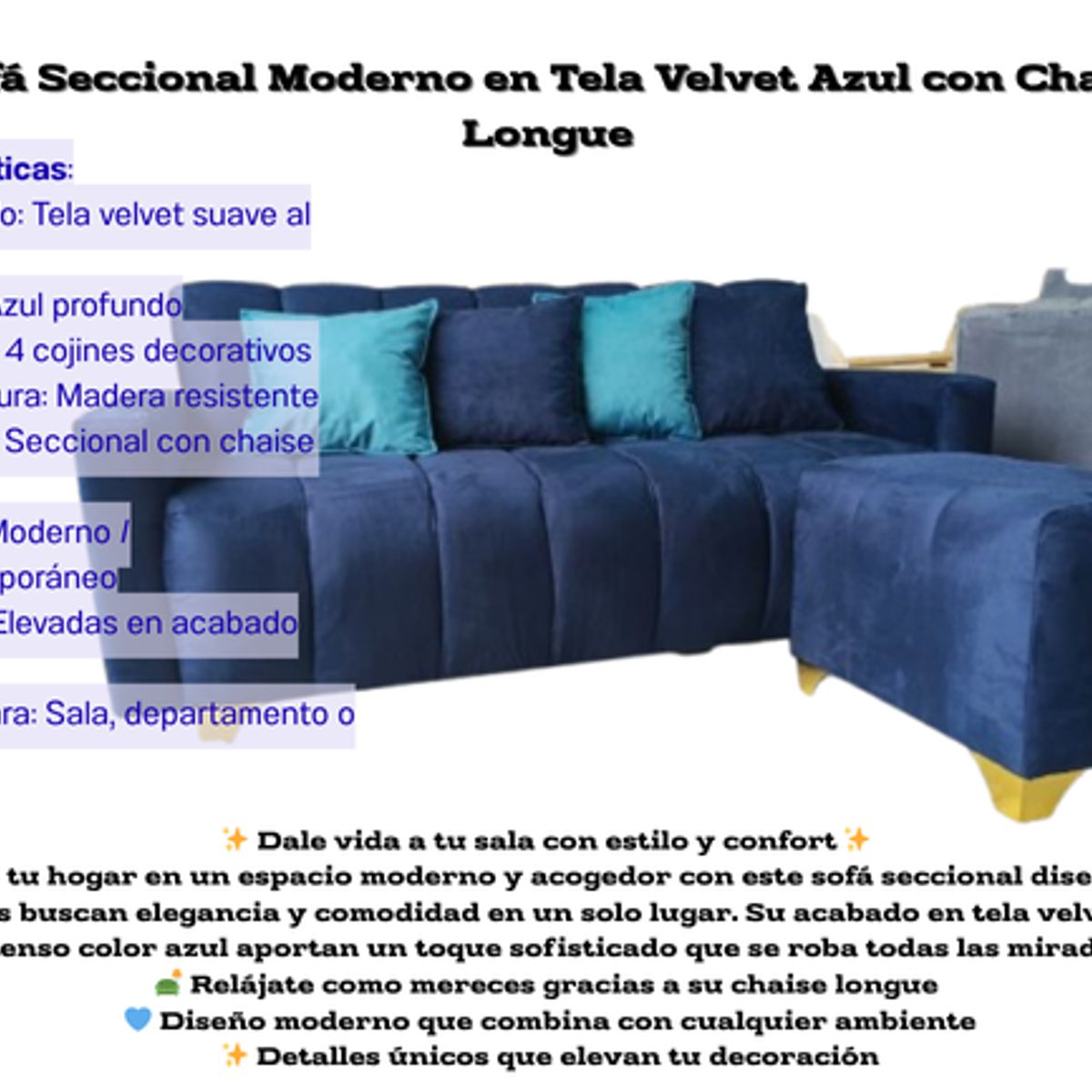 GENERICO - Sofá Onix reclinable Moderno en Tela Velvet Azul