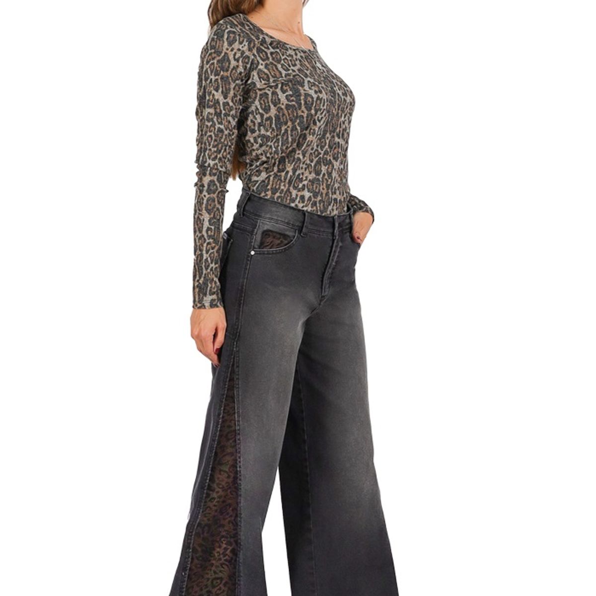 DIVINO JEANS - Jeans Ivet Negro Animal Print Divino Jeans