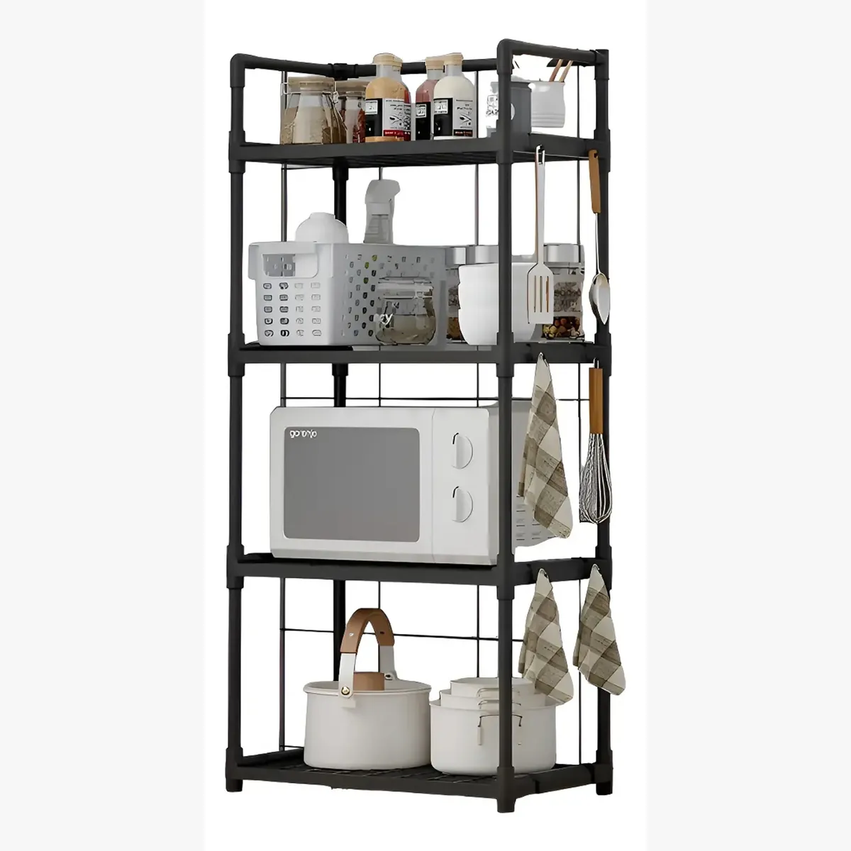 GENERICO - Estante Organizador De Baño Cocina Sala Multifuncional Color Negro 4 Niveles Microondas Resistente