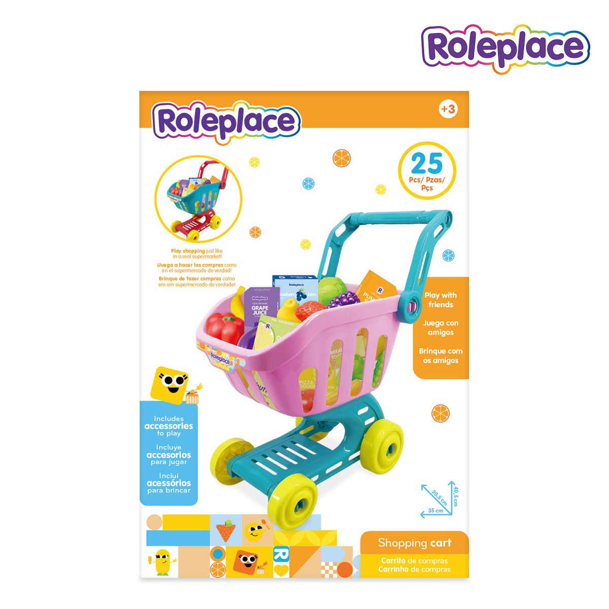 ROLEPLACE - Carrito de Compras Infantil con Accesorios de Supermercado