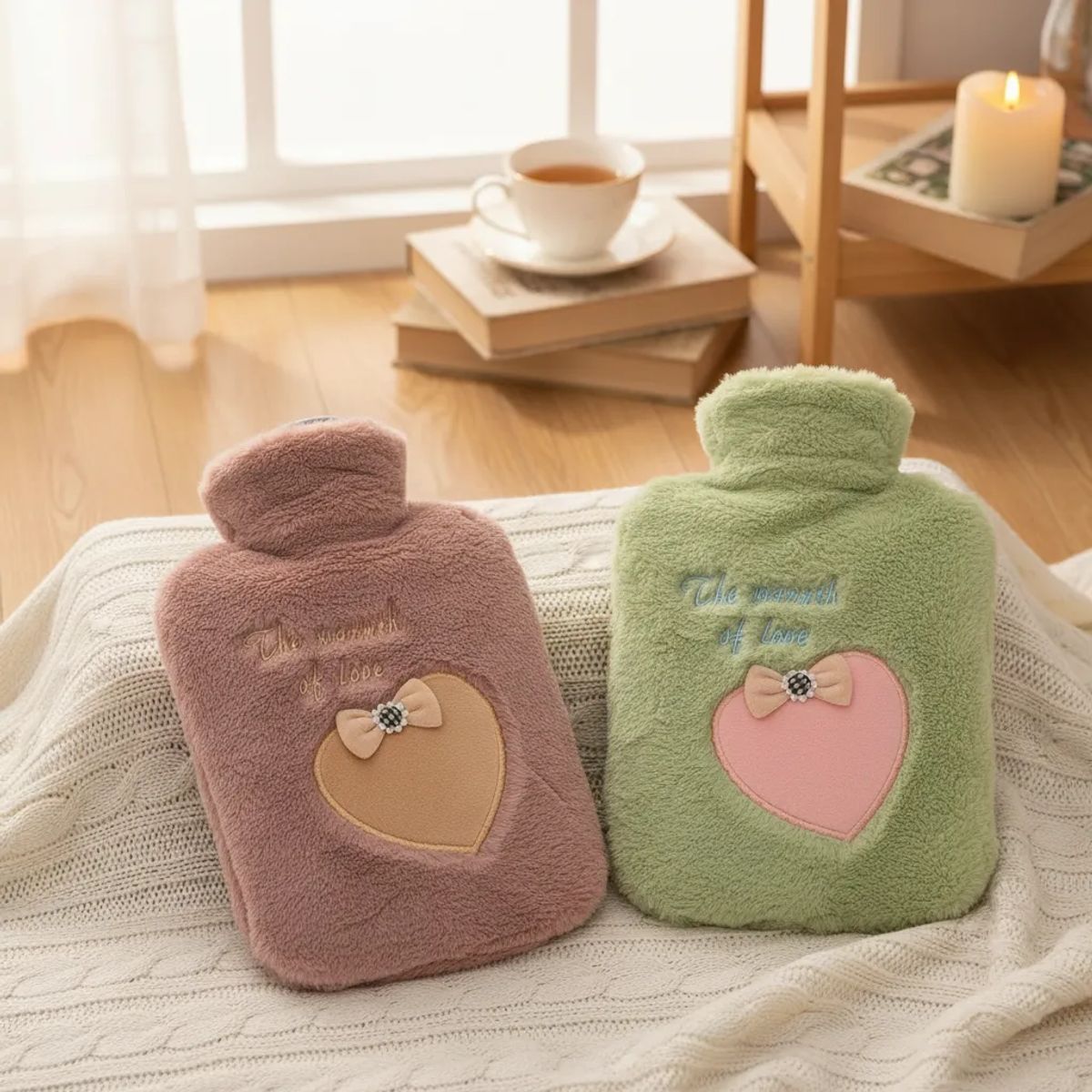 GENERICO - Guatero Bolsa De Agua Caliente Funda Peluche Corazón 2000ml
