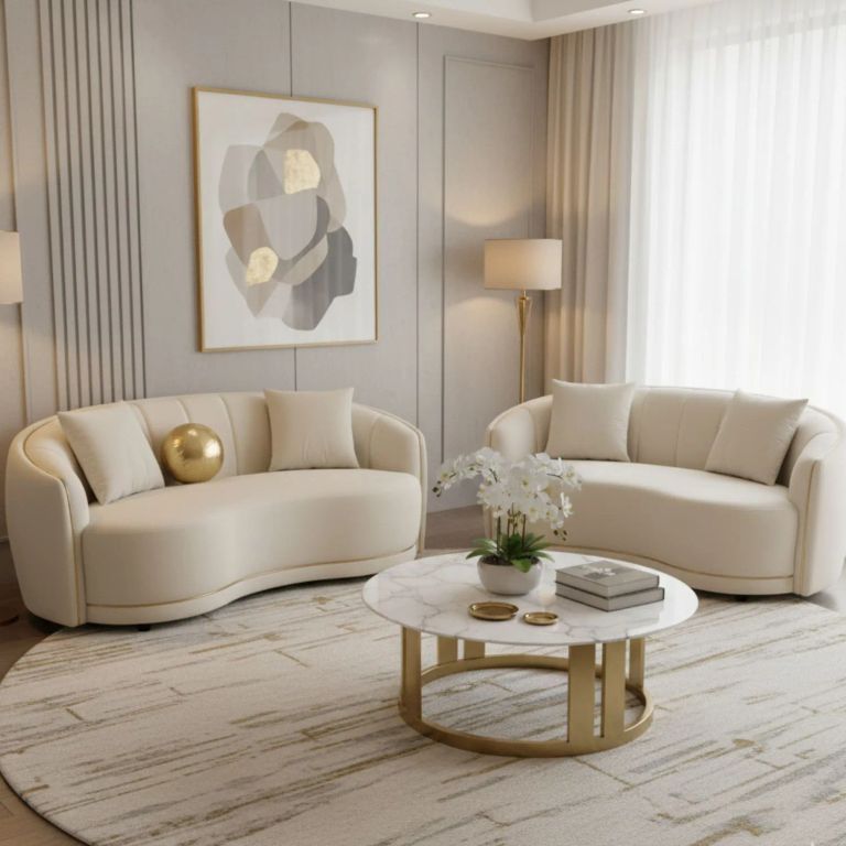 DANIELS Living Elegante Sofá 3 Cuerpos Curvo + 2 Cuerpos Curvo Beige ...