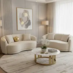 DANIELS - Living Elegante Sofá 3 Cuerpos Curvo + 2 Cuerpos Curvo Beige Isidora