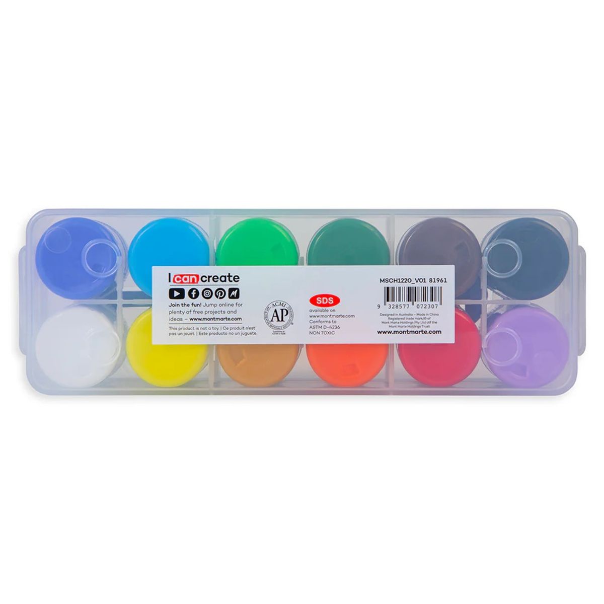 MONT MARTE - Mont Marte Set 12 Pinturas Acrílicas Colores Variados 20ml con Estuche