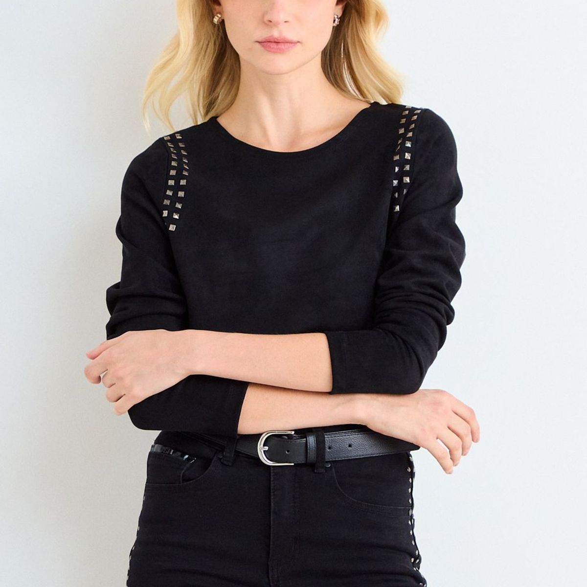 ASH - Polera Suede Manga Larga Mujer Negro Ash