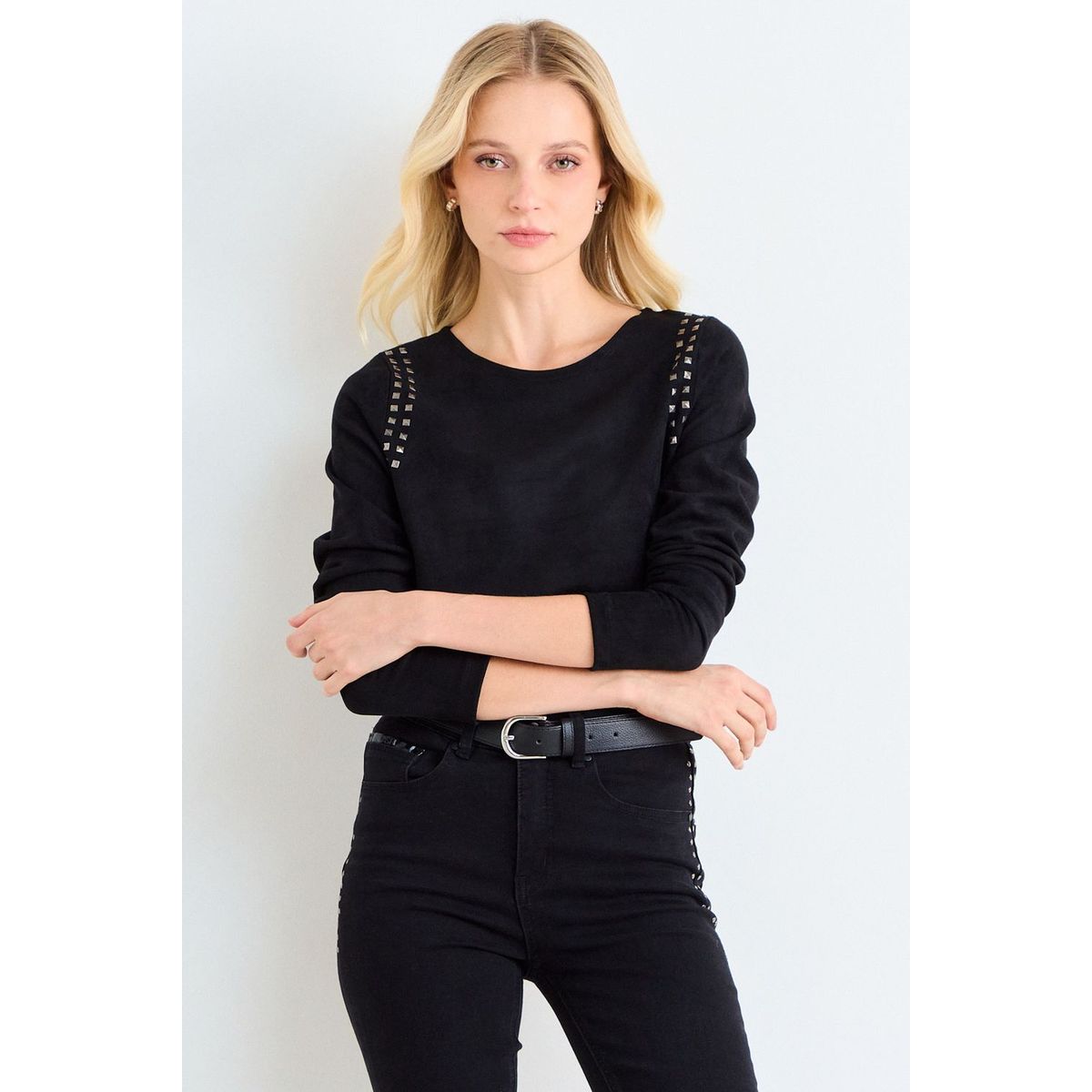 ASH - Polera Suede Manga Larga Mujer Negro Ash