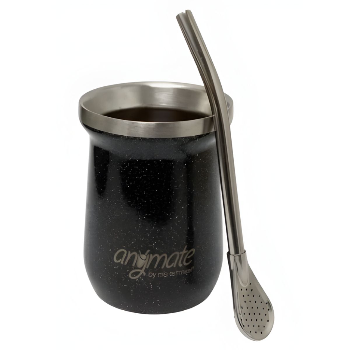 GENERICO - Mate Zaino Acero Inoxidable 140ml con Bombilla 16cm Negro