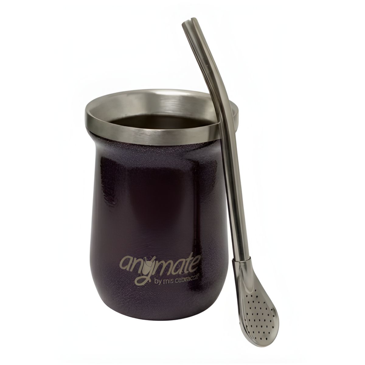 GENERICO - Mate Zaino Acero Inoxidable 140ml con Bombilla 16cm Vinotinto