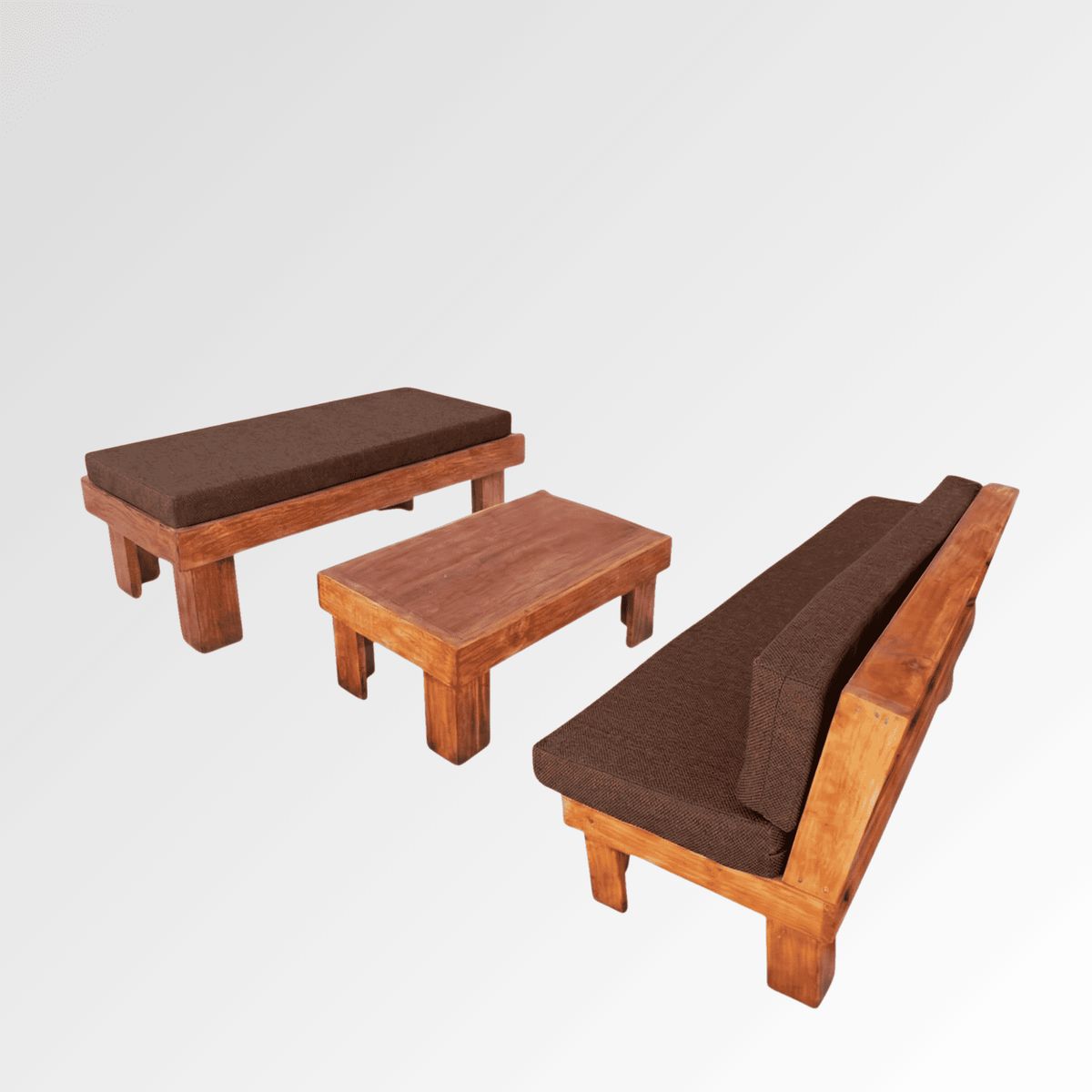 GENERICO - Set Living Terraza Madera Seccional en L con Mesa de Centro Incluye Cojines