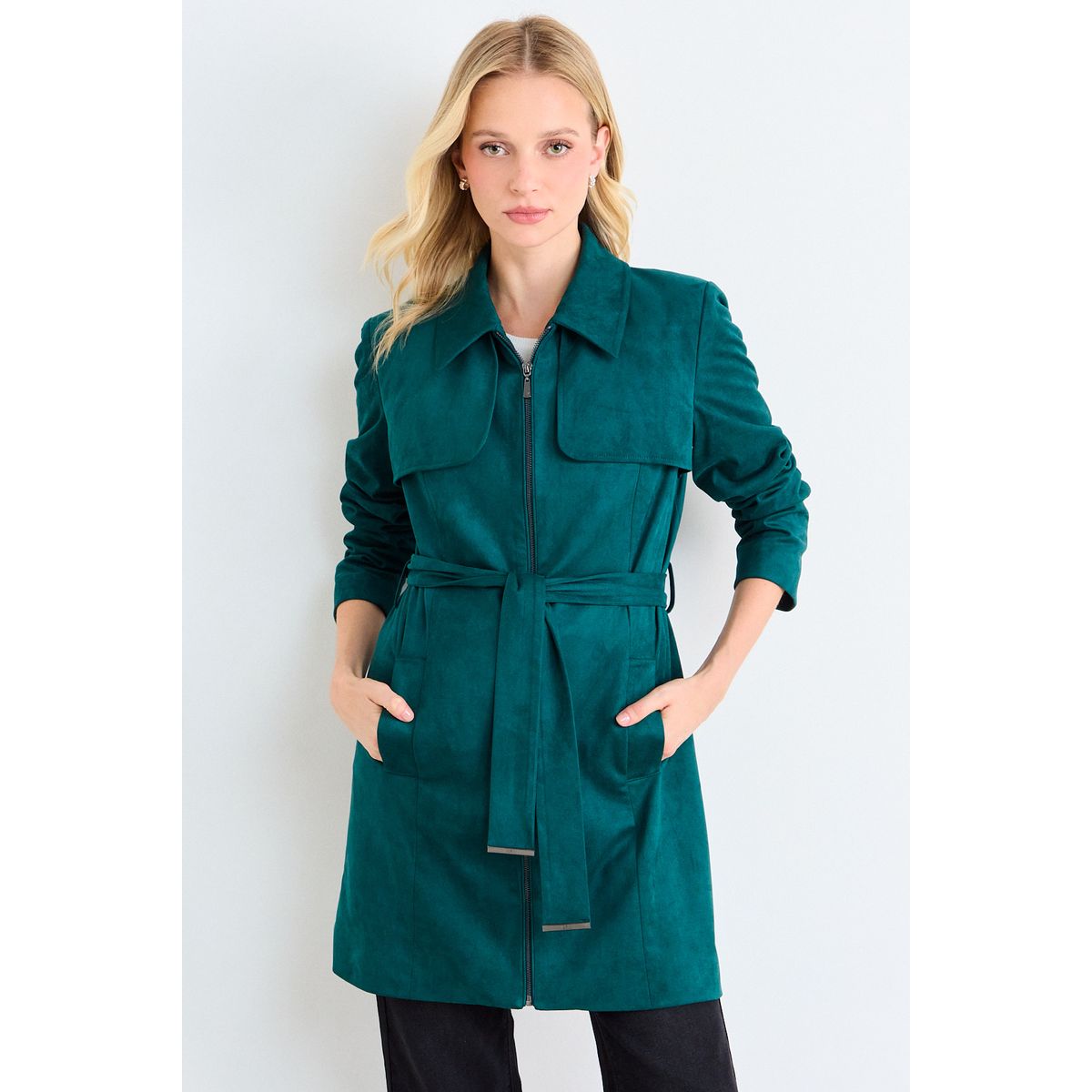 ASH - Trench Liso Mujer Verde Petróleo Ash