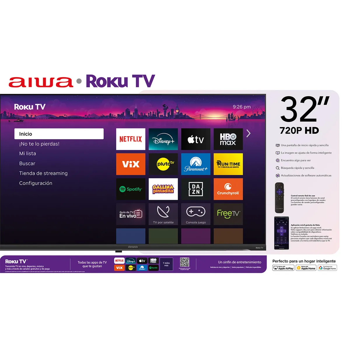 AIWA - Smart Tv Aiwa 32 Hd Bluetooth Wifi Sistema Roku Tv