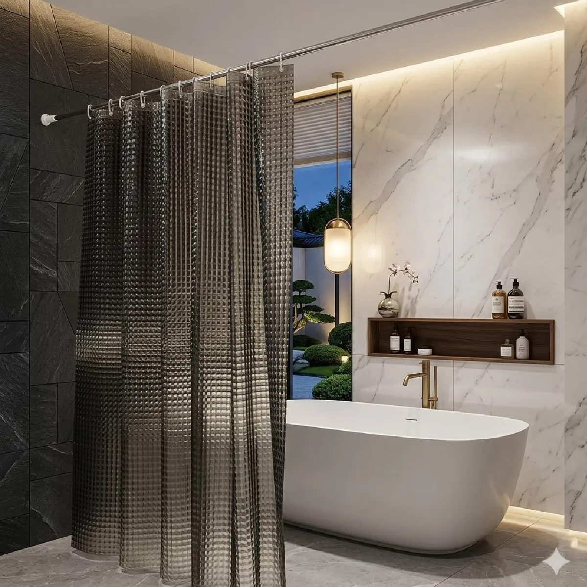 GENERICO - Cortina Baño Ducha 180x180 Transparente Negro