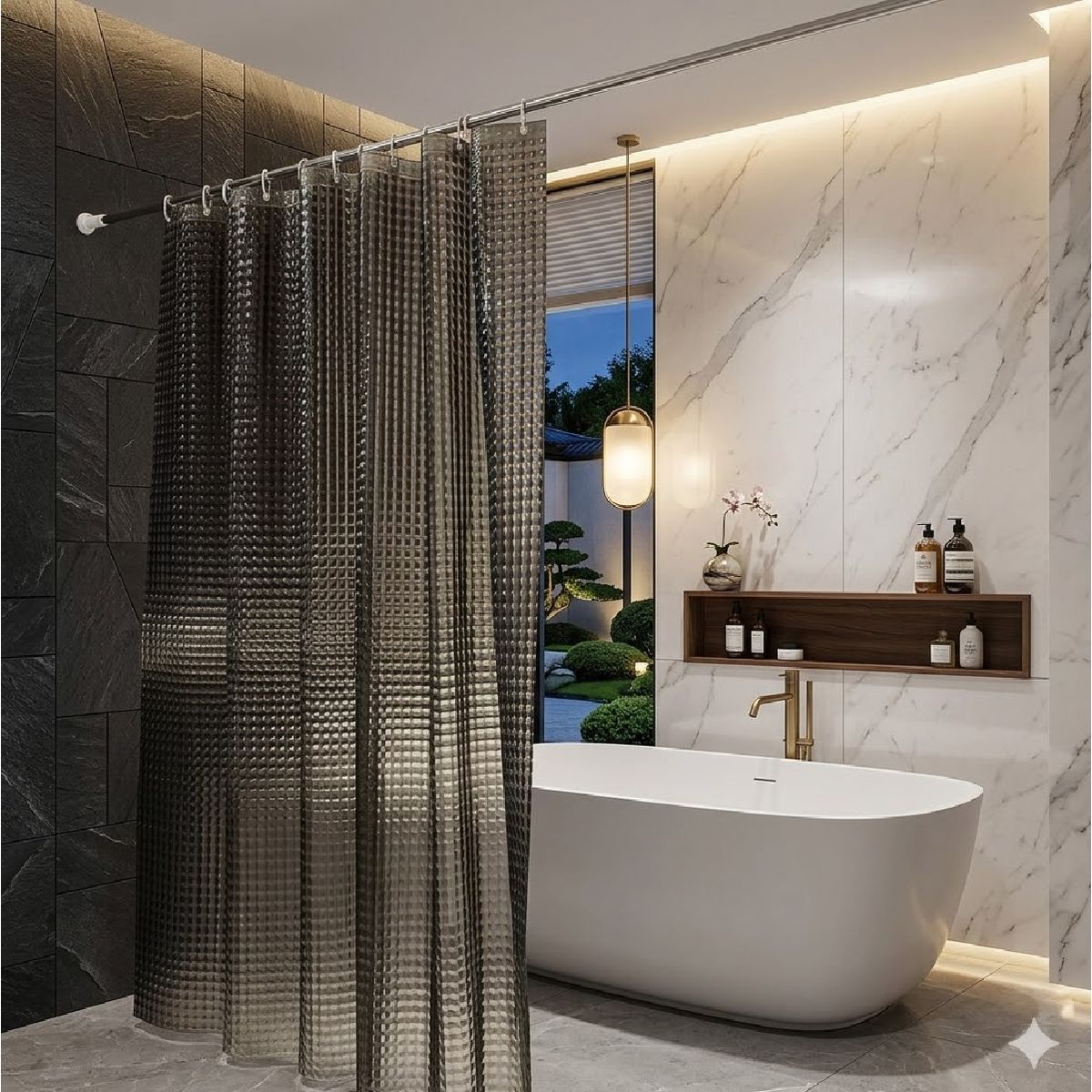 GENERICO - Cortina Baño Ducha 180x180 Transparente Negro