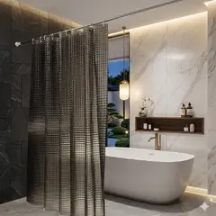 GENERICO - Cortina Baño Ducha 180x180 Transparente Negro
