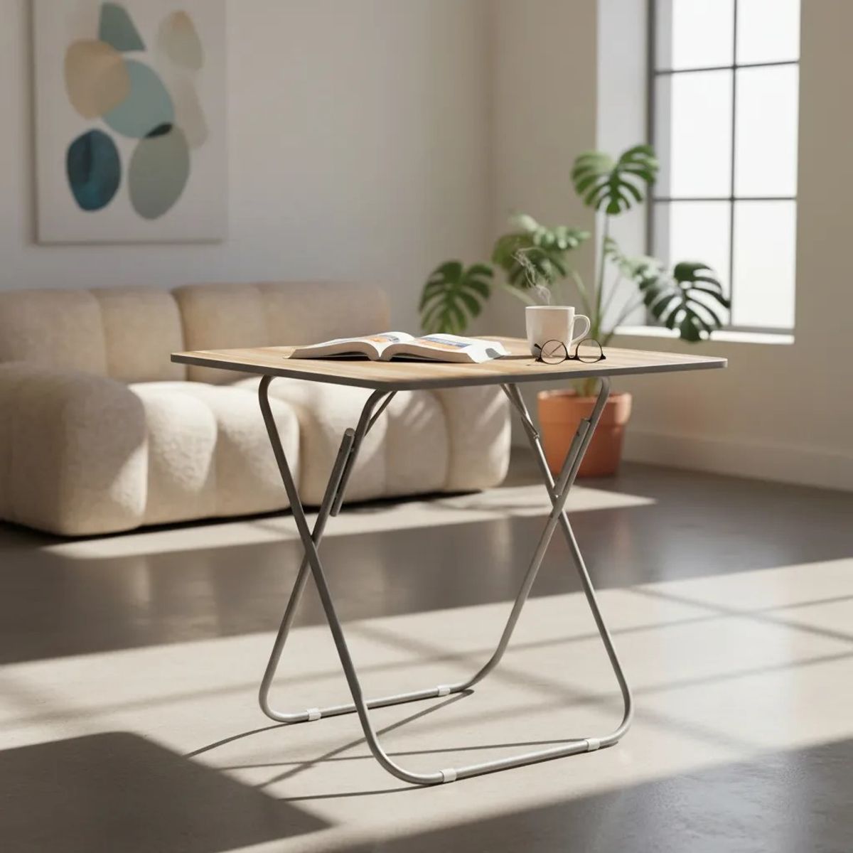 GENERICO - Mesa Plegable Cuadrada Portátil Tipo Madera 60cm x70cm