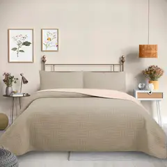 GENERICO - Cubrecama Quilt Reversible Bicolor (Beige - Blanco) de 3 Plazas - Trama Collection Beige Martiné