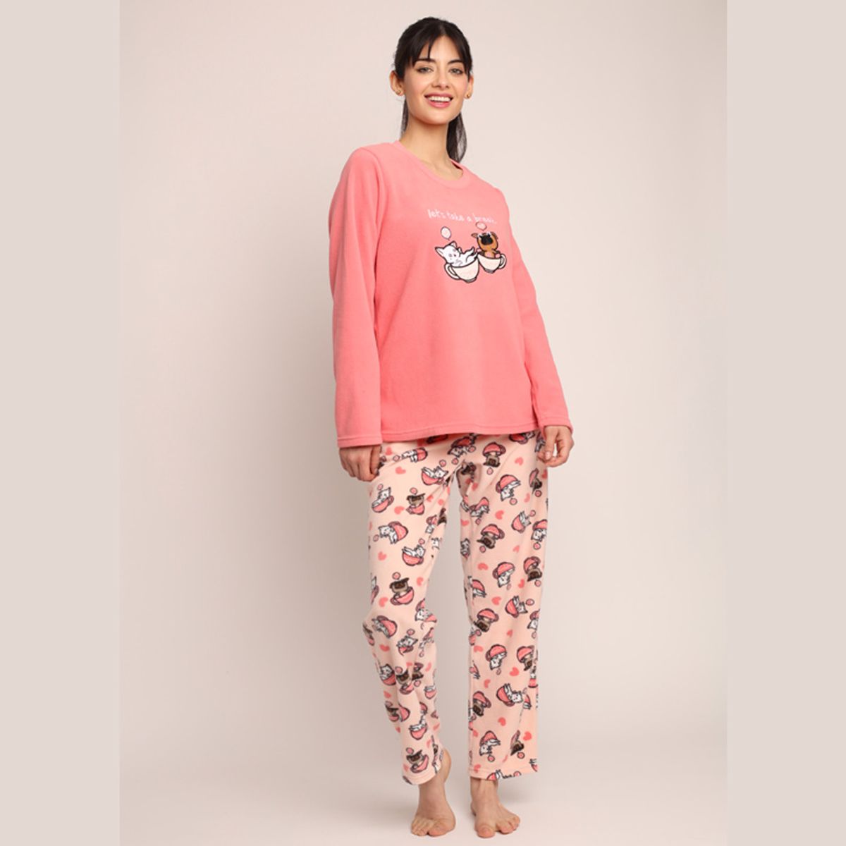 MONA - Pijama Micropolar Perrito y Gatito Monamour