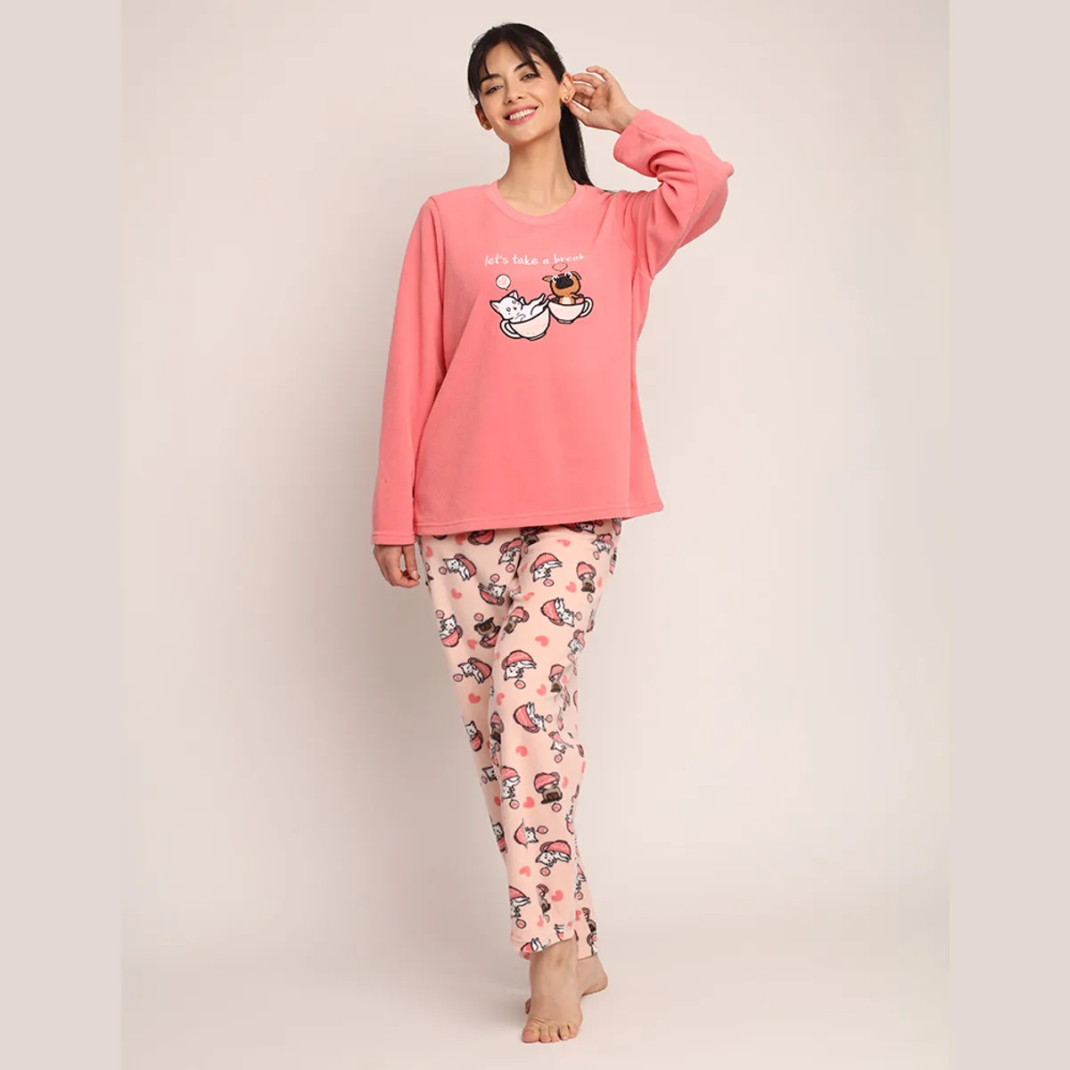 MONA - Pijama Micropolar Perrito y Gatito Monamour