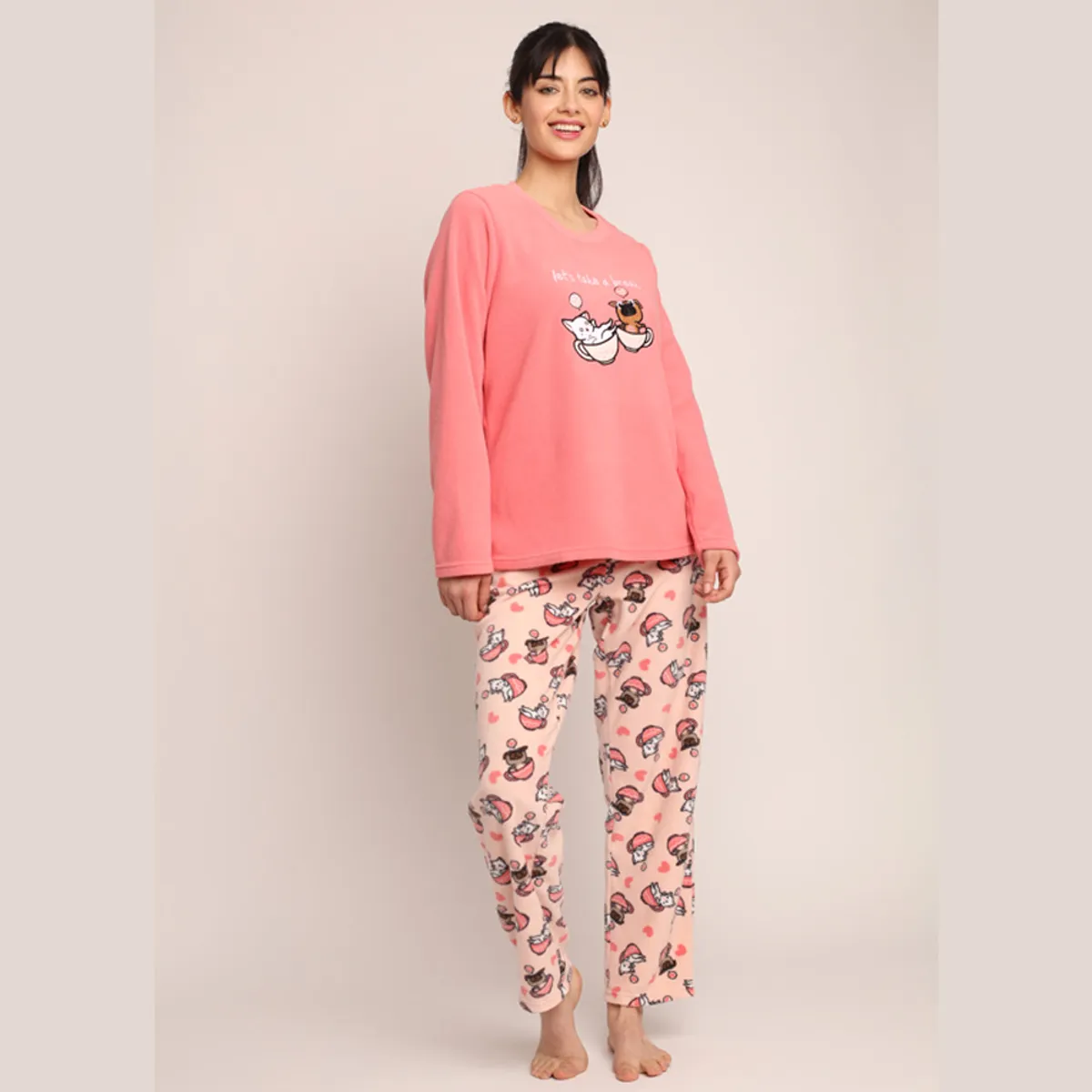 MONA - Pijama Micropolar Perrito y Gatito Monamour