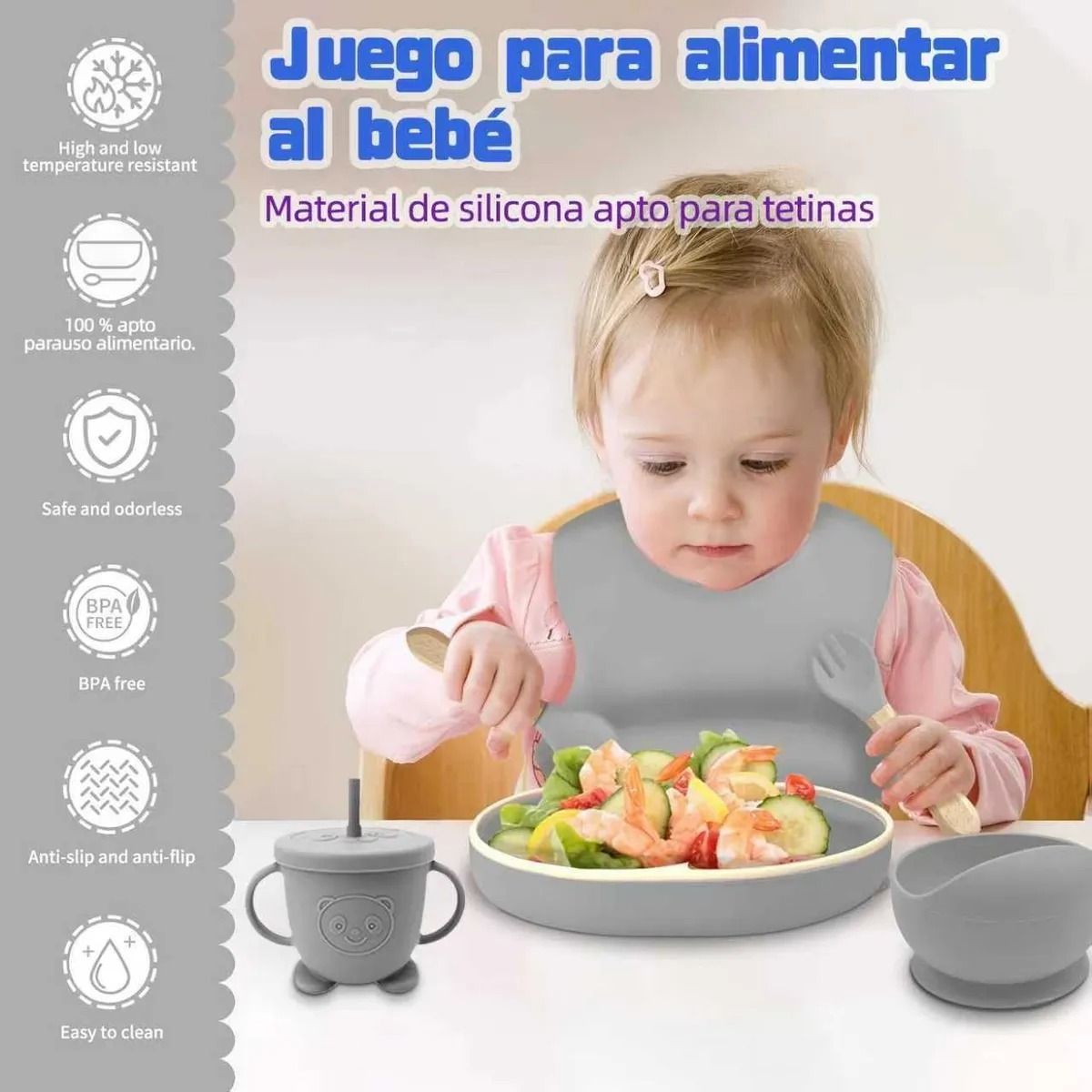 EVERSO - Set De Alimentación Para Bebé Plato Bebé Vajilla De Silicona