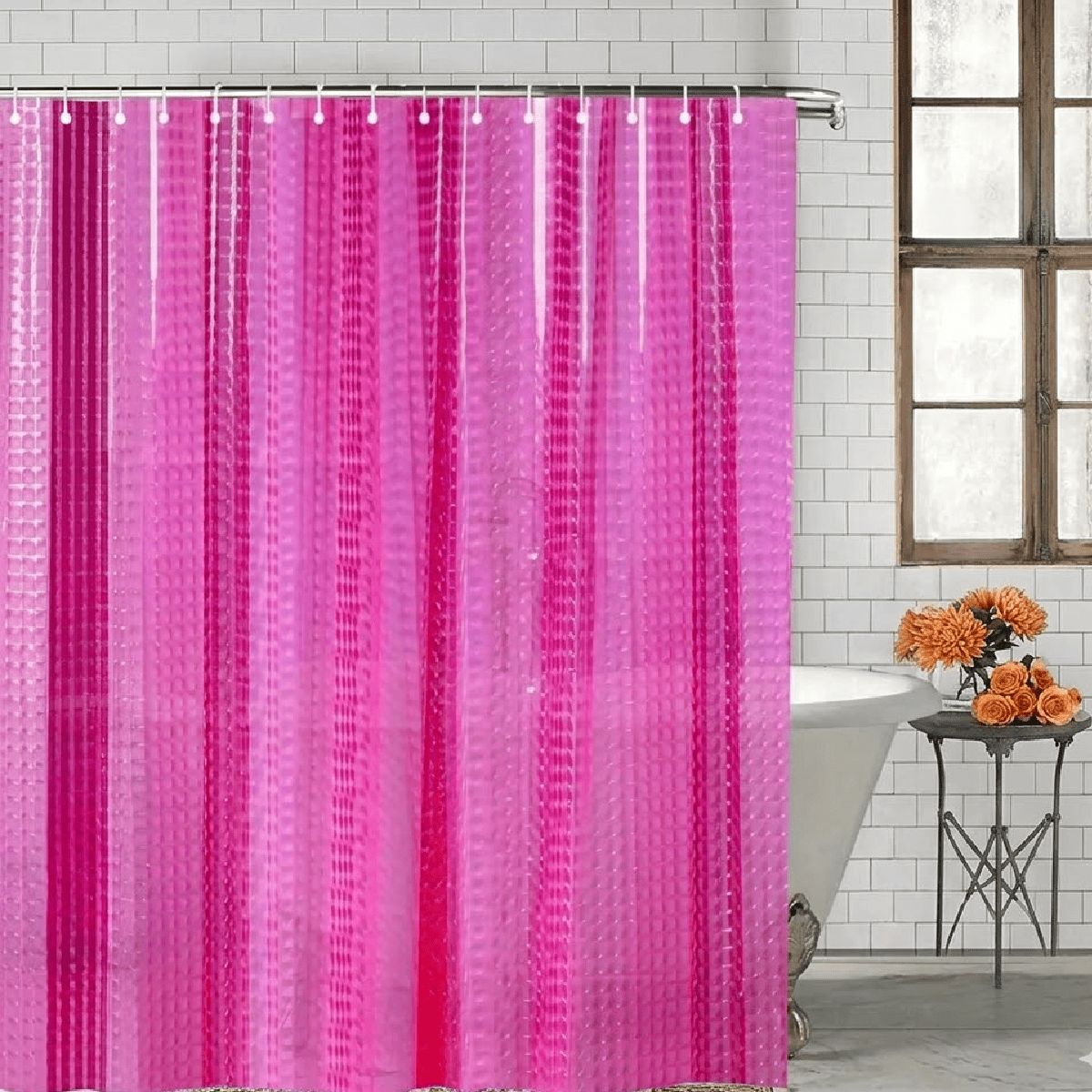 GENERICO - Cortina Baño Ducha Poliester 180x180 Transparente Rosada