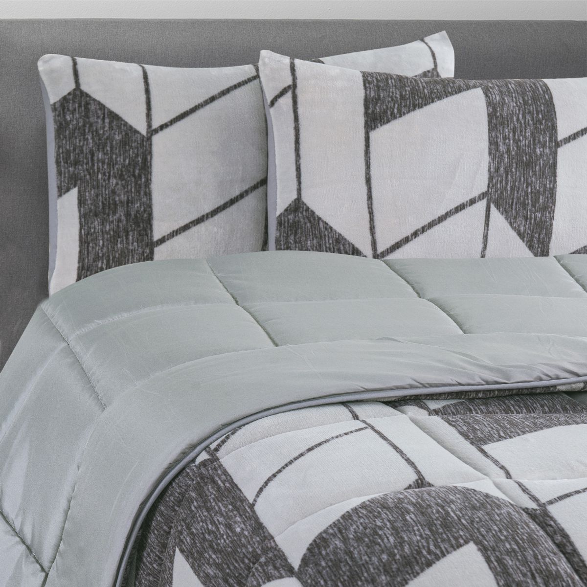 ZAHR - PLUMON CORAL ESTAMPADO 2 PLAZAS GRIS