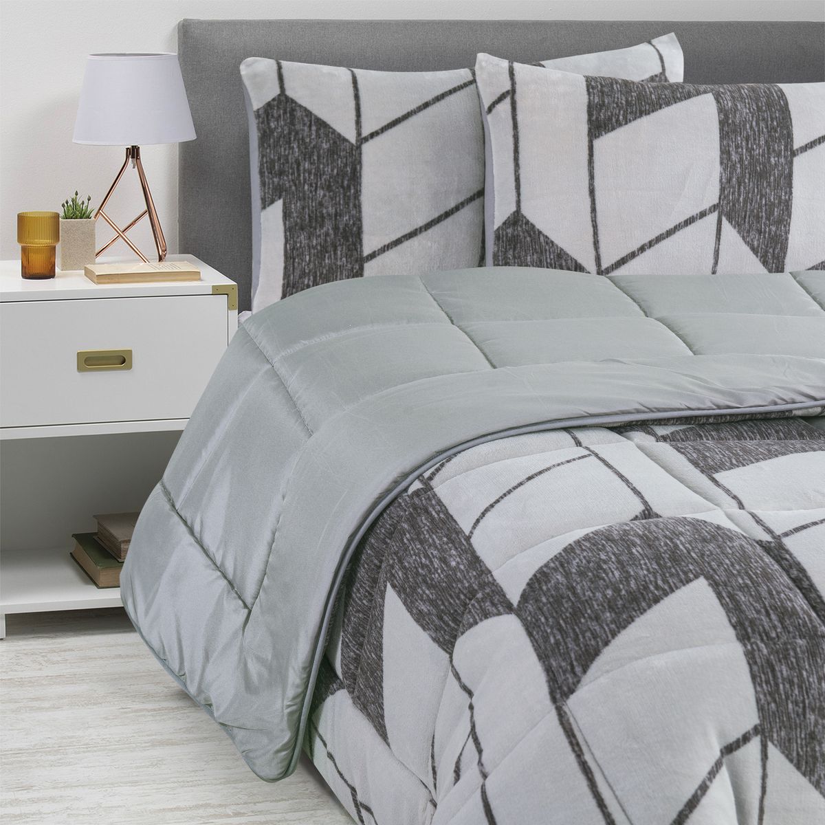 ZAHR - PLUMON CORAL ESTAMPADO 2 PLAZAS GRIS