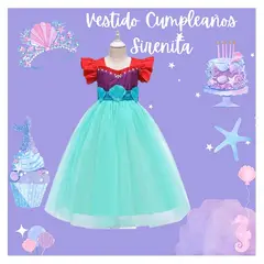 ALMA & DECO - Vestido Niña Sirenita Turquesa Púrpura y Rojo