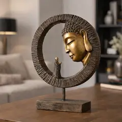 GENERICO - Escultura Premium Buda Meditación Zen en Arco Dorado – 29 cm Diámetro