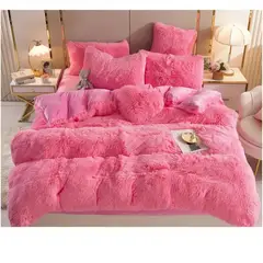 GENERICO - Plumón Rosado 2 Plazas Diseño Peludo, Polar + 2 Funda