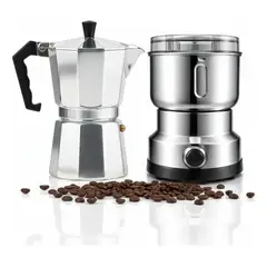 NO LOGO - Cafetera Italiana 9 Tazas + Molinillo Eléctrico Granos
