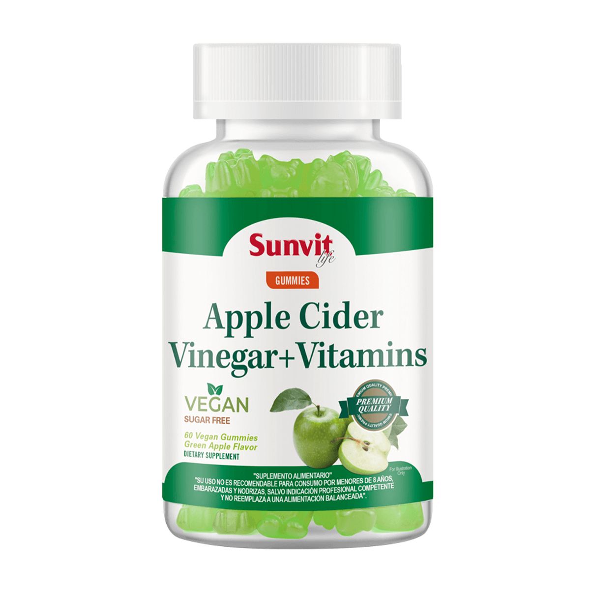 SUNVIT - Gomitas Vinagre Manzana + Vitaminas, Manzana 60 Gummies, SVL