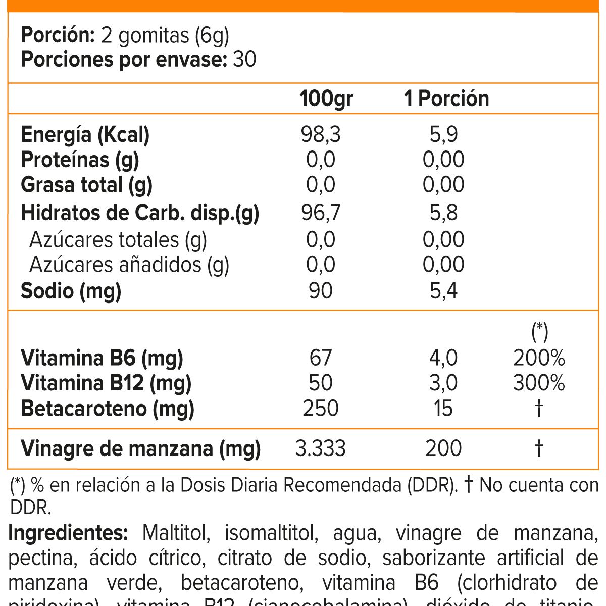 SUNVIT - Gomitas Vinagre Manzana + Vitaminas, Manzana 60 Gummies, SVL
