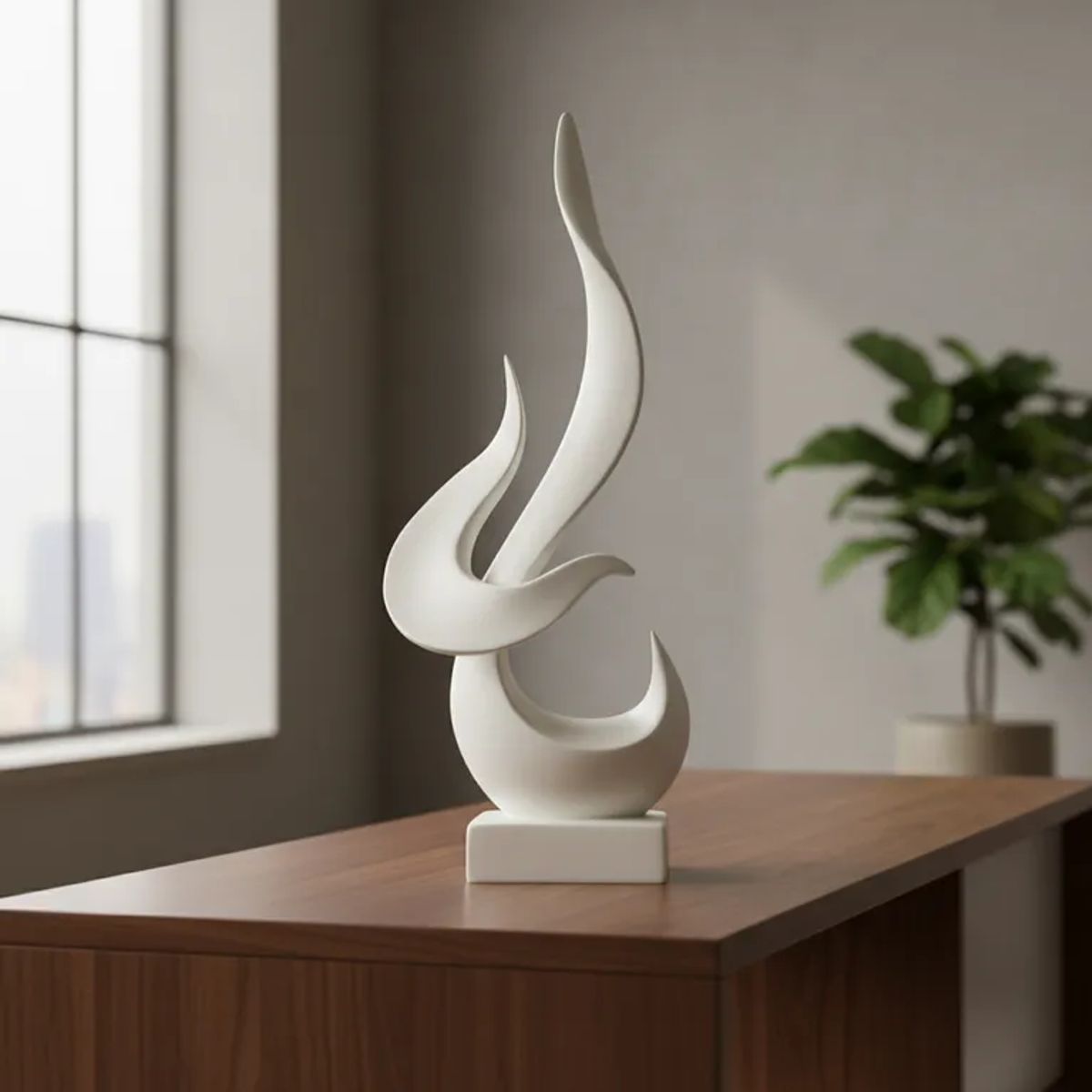 GENERICO - Escultura Abstracta Minimalista De Resina Blanca Hogar