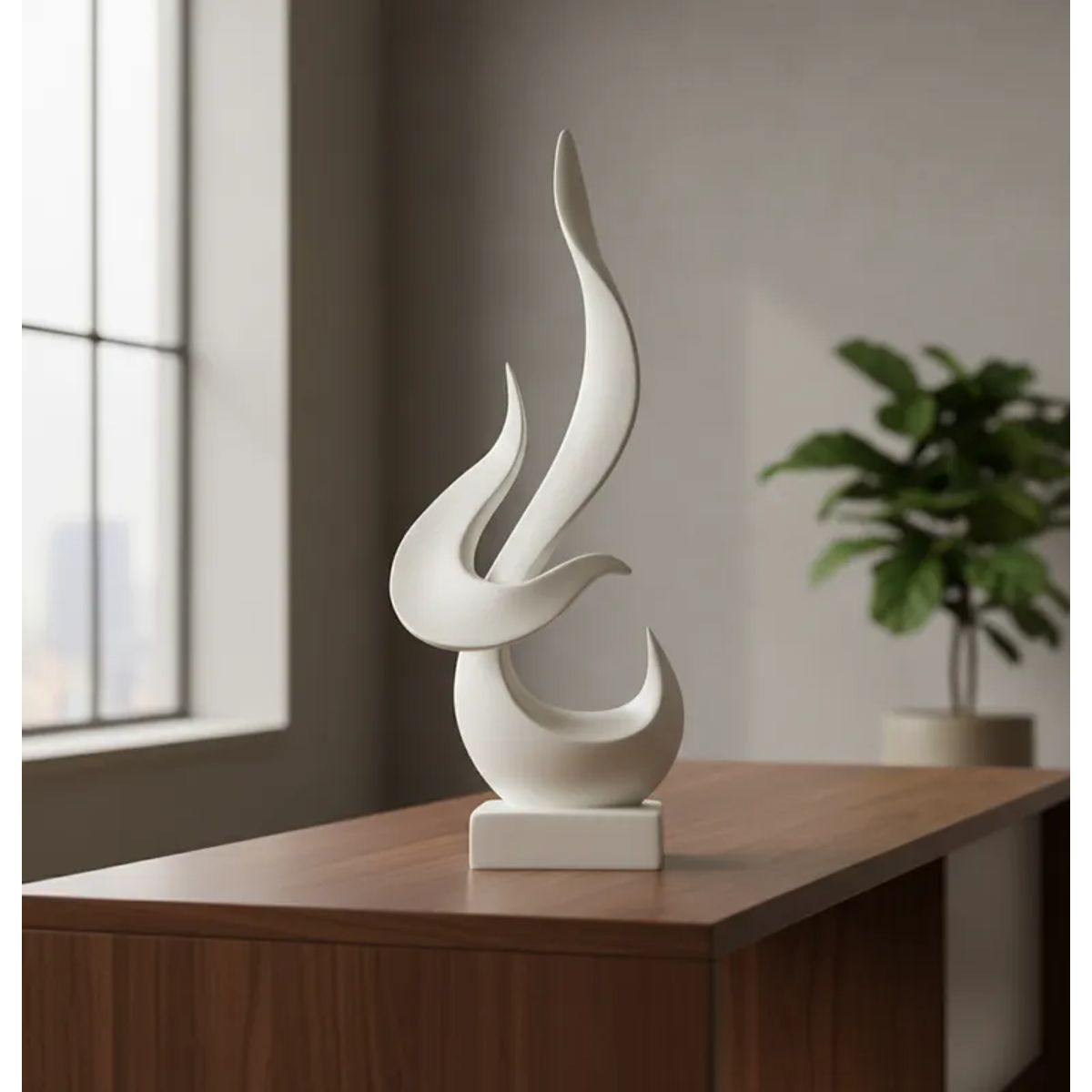 GENERICO - Escultura Abstracta Minimalista De Resina Blanca Hogar