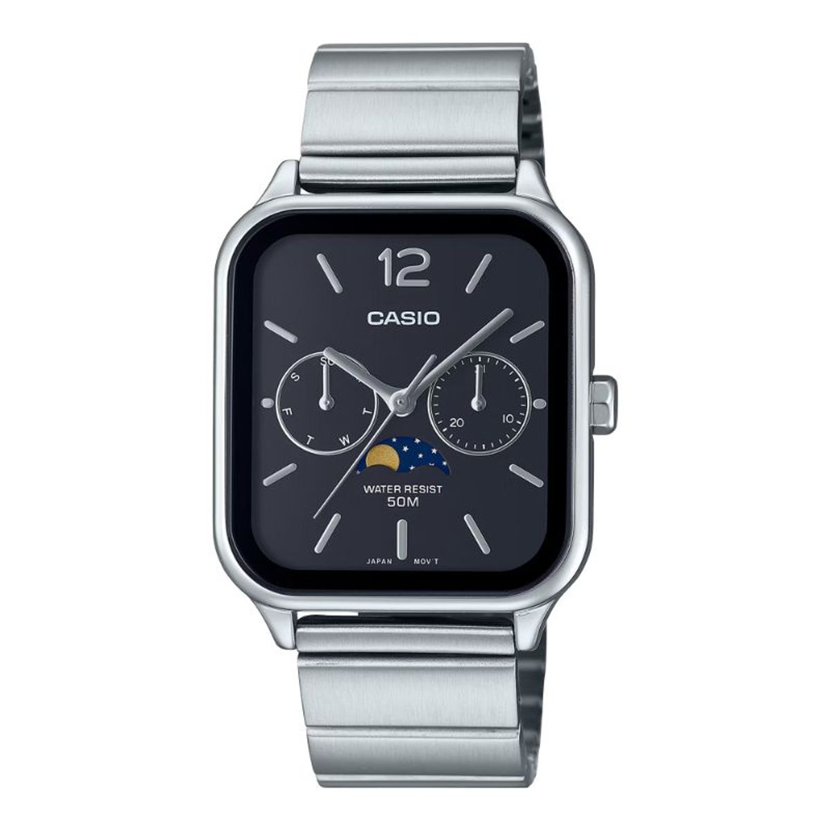 CASIO - MTP-M305D-1AV Black Dial MoonPhase Stainless Steel Mens Watch