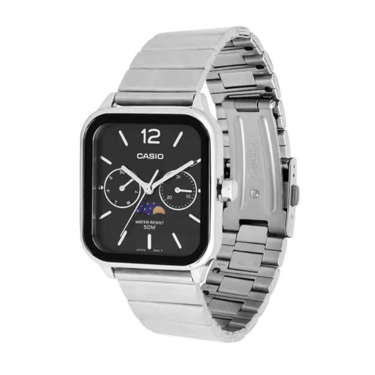 CASIO - MTP-M305D-1AV Black Dial MoonPhase Stainless Steel Mens Watch