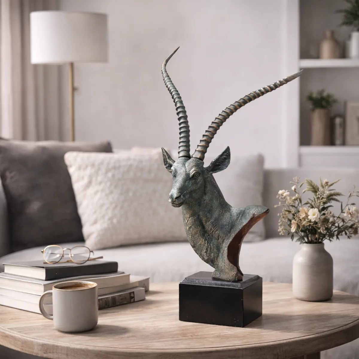 GENERICO - Escultura Antílope Kudu en Bronce Envejecido, Majestuosidad y Diseño Premium