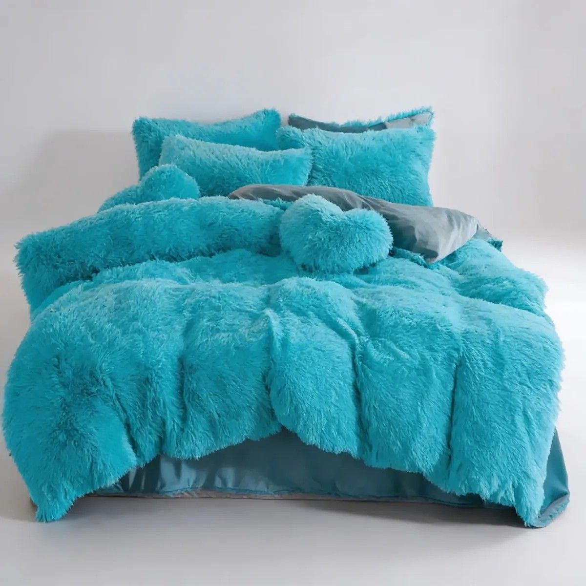 GENERICO - Plumón celeste 2 Plazas Diseño Peludo, Polar + 2 Funda