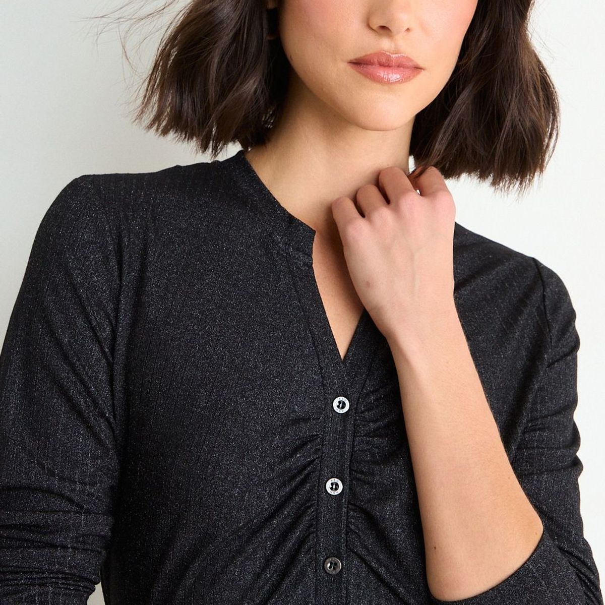 ASH - Polera Lisa Manga Larga Mujer Negro Ash