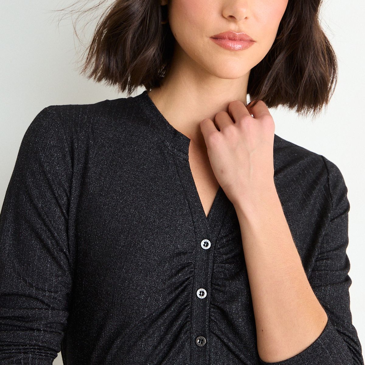 ASH - Polera Lisa Manga Larga Mujer Negro Ash
