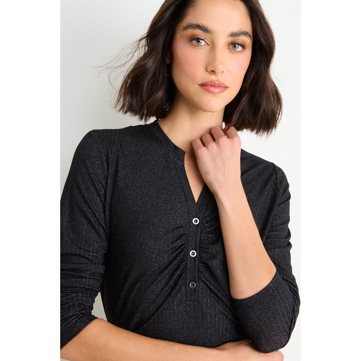ASH - Polera Lisa Manga Larga Mujer Negro Ash