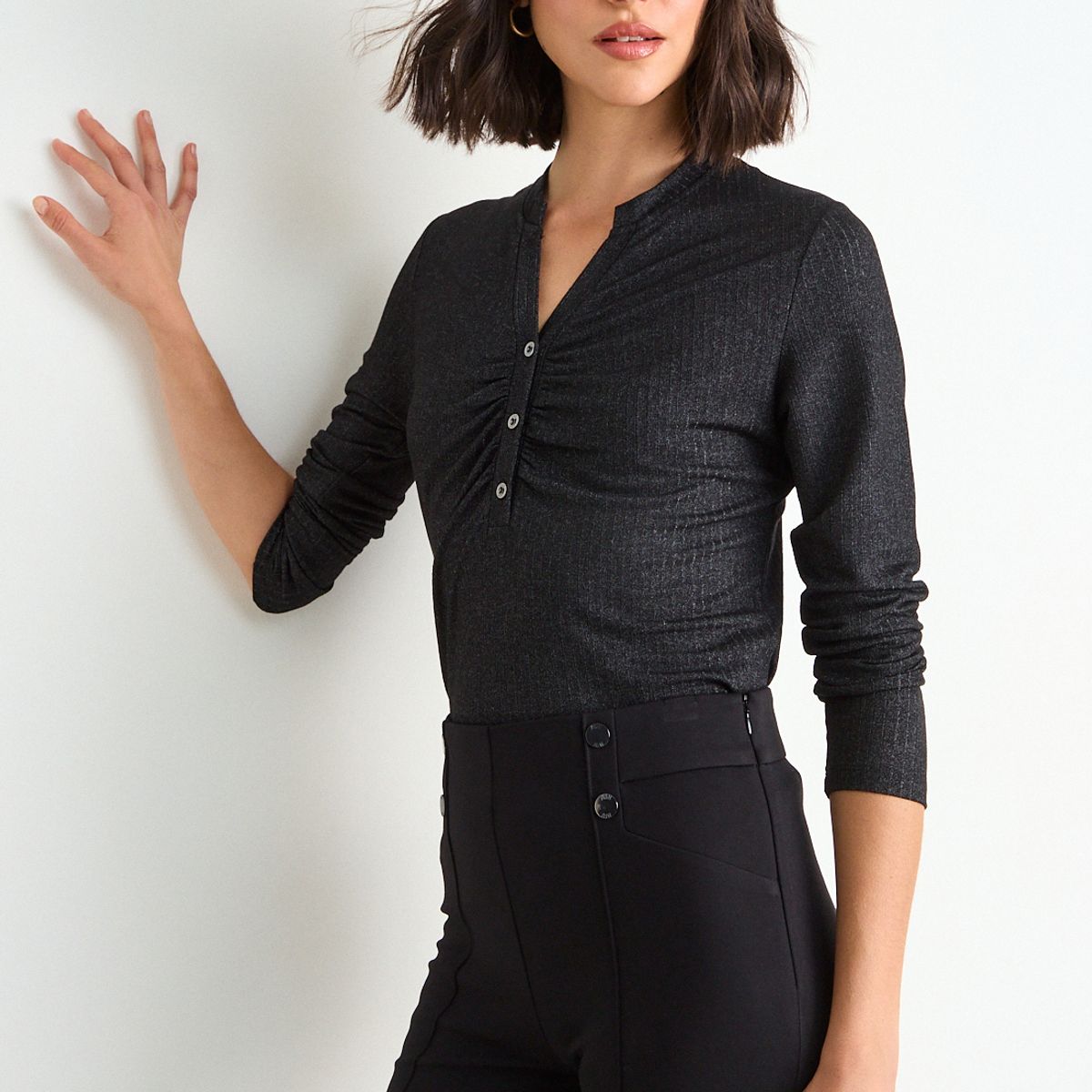ASH - Polera Lisa Manga Larga Mujer Negro Ash